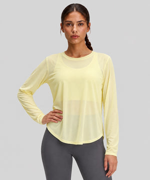 Avensai AeroChill Mesh-Back Long Sleeve Workout Top - Dancing Yellow