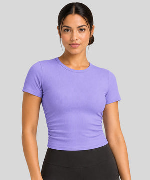 Avensai SculptRib Ruched Crop Workout Top - Lavender Purple