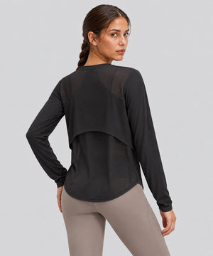 Avensai AeroChill Mesh-Back Long Sleeve Workout Top - Black