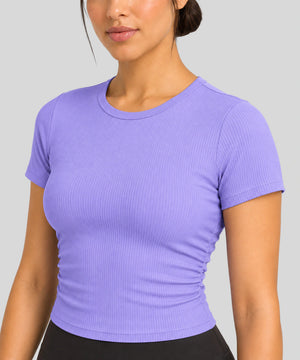 Avensai SculptRib Ruched Crop Workout Top - Lavender Purple