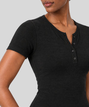 Avensai ModalSoft Henley Workout Tee - Black