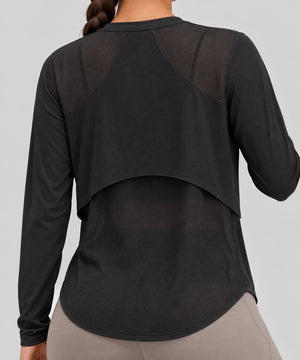 Avensai AeroChill Mesh-Back Long Sleeve Workout Top - Black