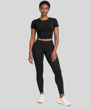 Avensai SculptRib Ruched Crop Workout Top - Black