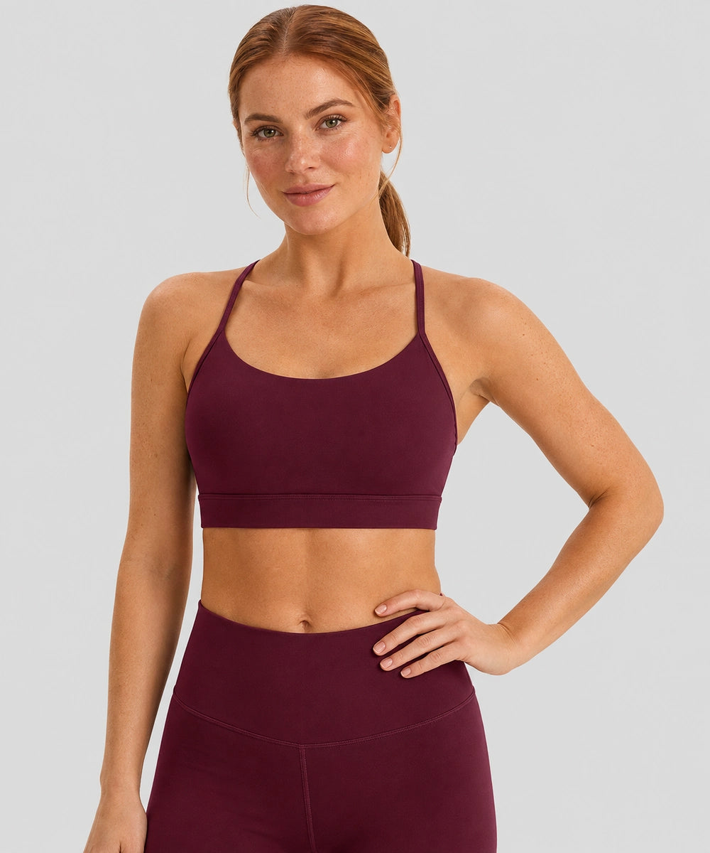 Avensai CloudSoft Y-Back Padded Sports Bra, A/B Cup, Purple - Red Merlot