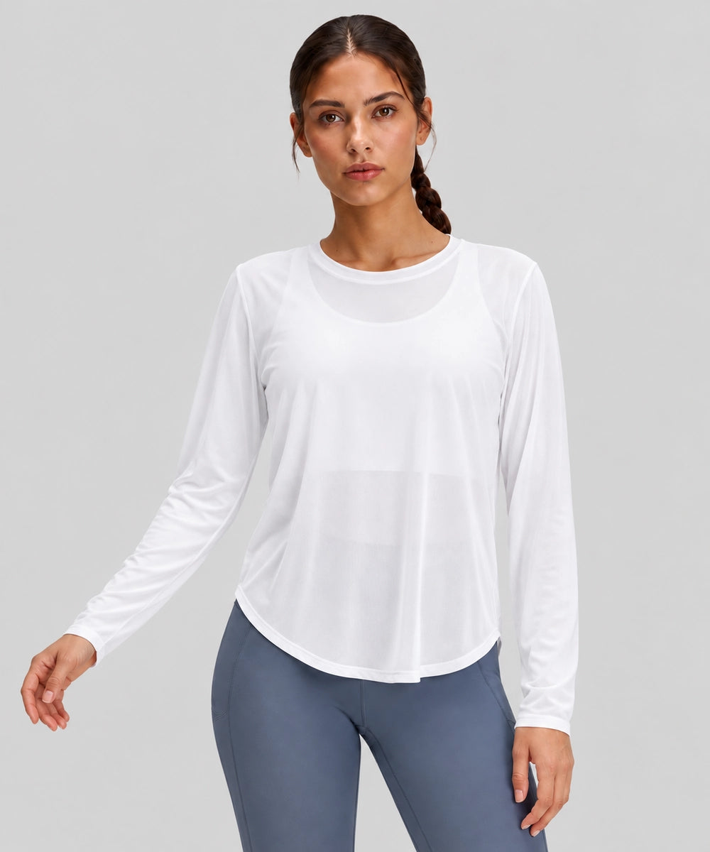 Avensai AeroChill Mesh-Back Long Sleeve Workout Top - White
