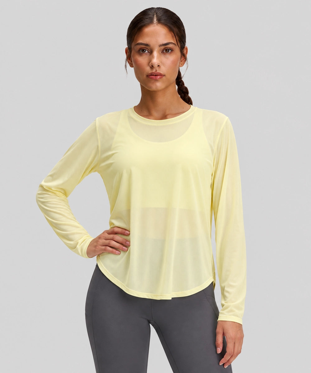 Avensai AeroChill Mesh-Back Long Sleeve Workout Top - Dancing Yellow