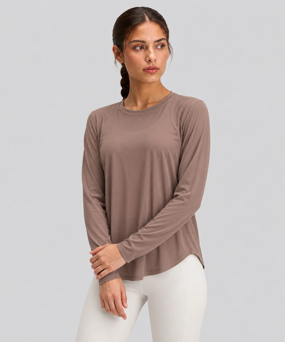 Avensai AeroChill Mesh-Back Long Sleeve Workout Top - Brown