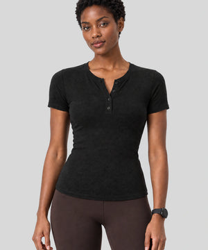 Avensai ModalSoft Henley Workout Tee - Black