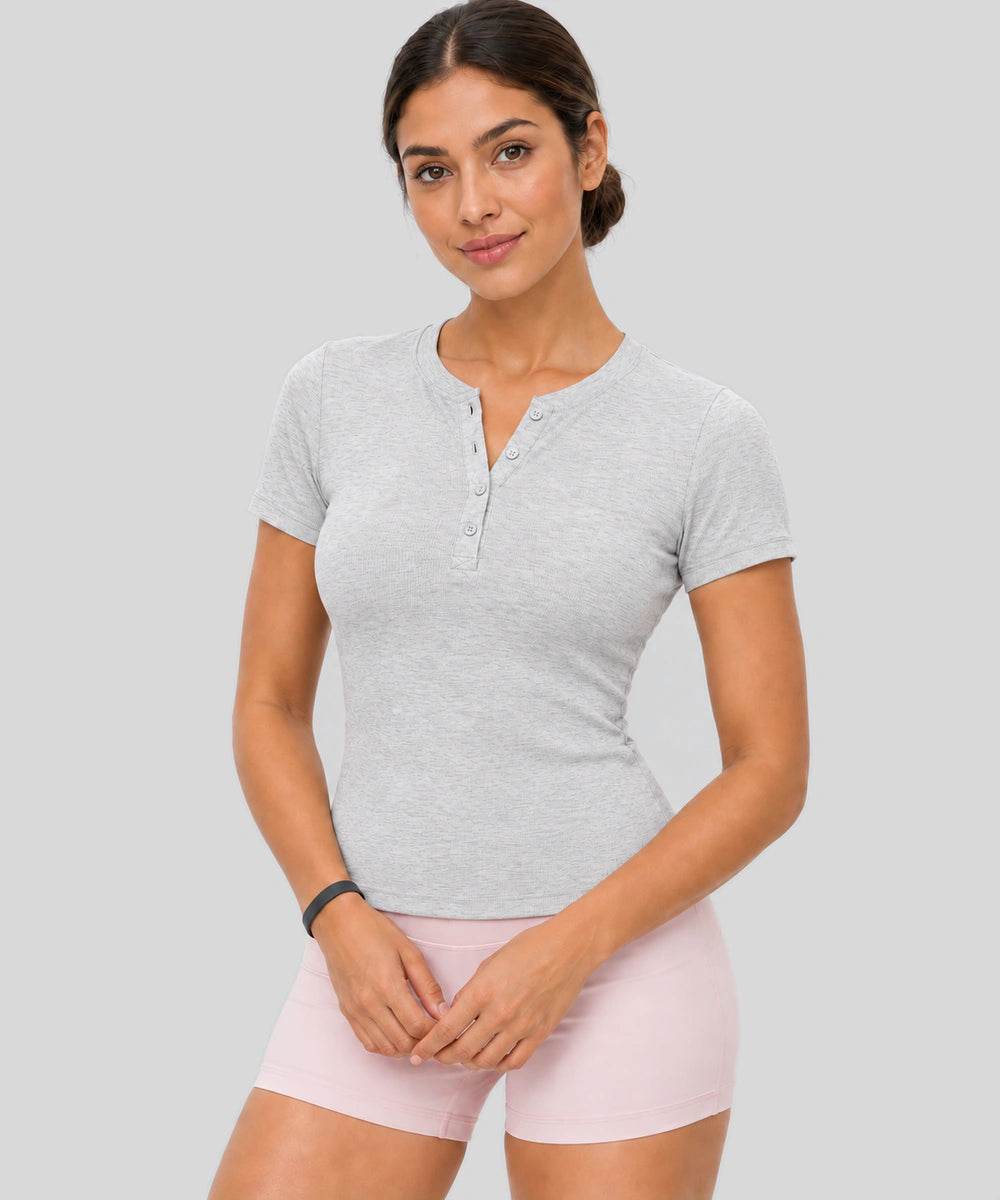Avensai ModalSoft Henley Workout Tee - Solar Grey