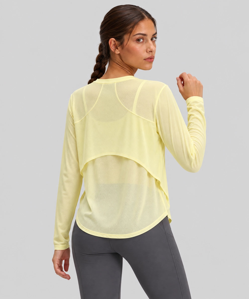 Avensai AeroChill Mesh-Back Long Sleeve Workout Top - Dancing Yellow
