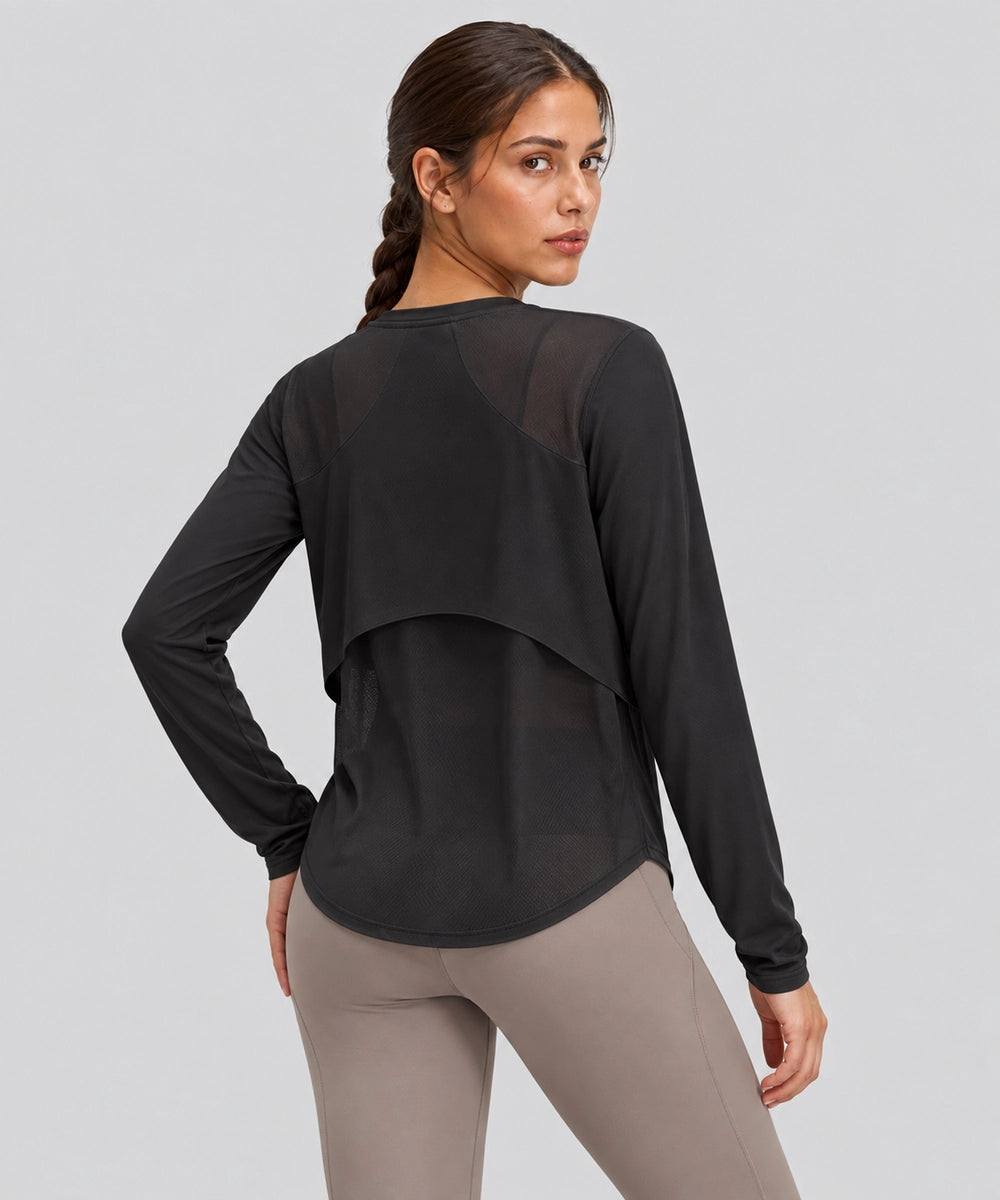 Avensai AeroChill Mesh-Back Long Sleeve Workout Top - Black