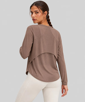 Avensai AeroChill Mesh-Back Long Sleeve Workout Top - Brown