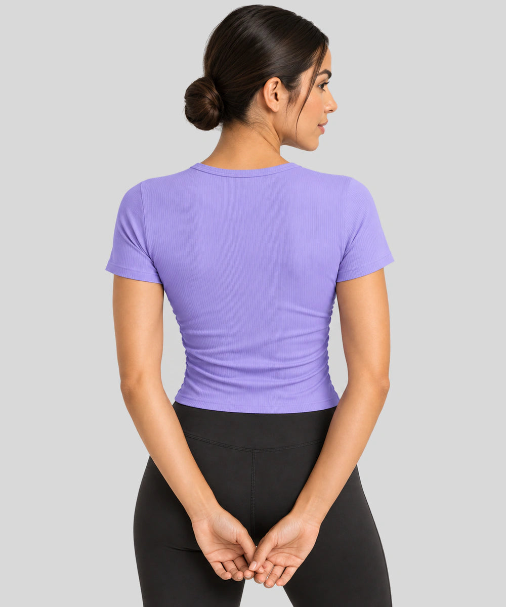 Avensai SculptRib Ruched Crop Workout Top - Lavender Purple