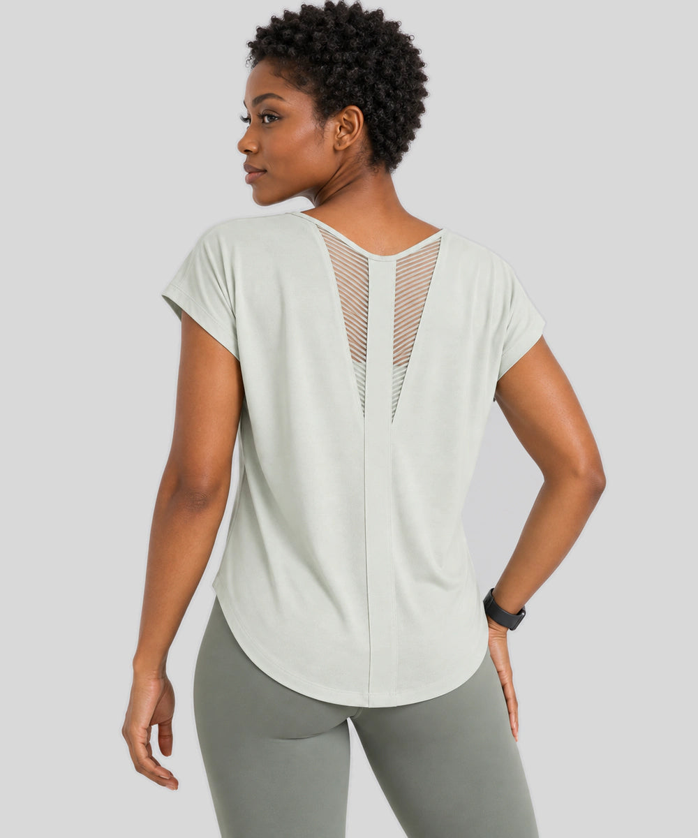 Avensai AeroChill Mesh-Back Workout Tee - Kale Green
