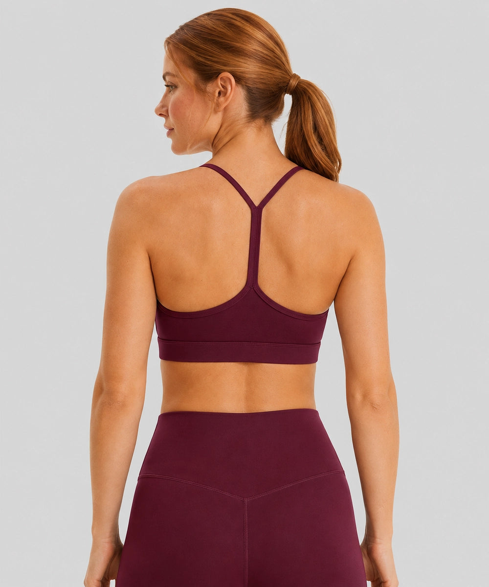 Avensai CloudSoft Y-Back Padded Sports Bra, A/B Cup, Purple - Red Merlot