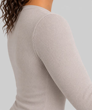 Avensai ModalSoft Ribbed Henley Long Sleeve Top - Oak brown