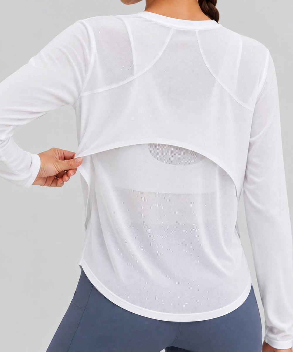 Avensai AeroChill Mesh-Back Long Sleeve Workout Top - White