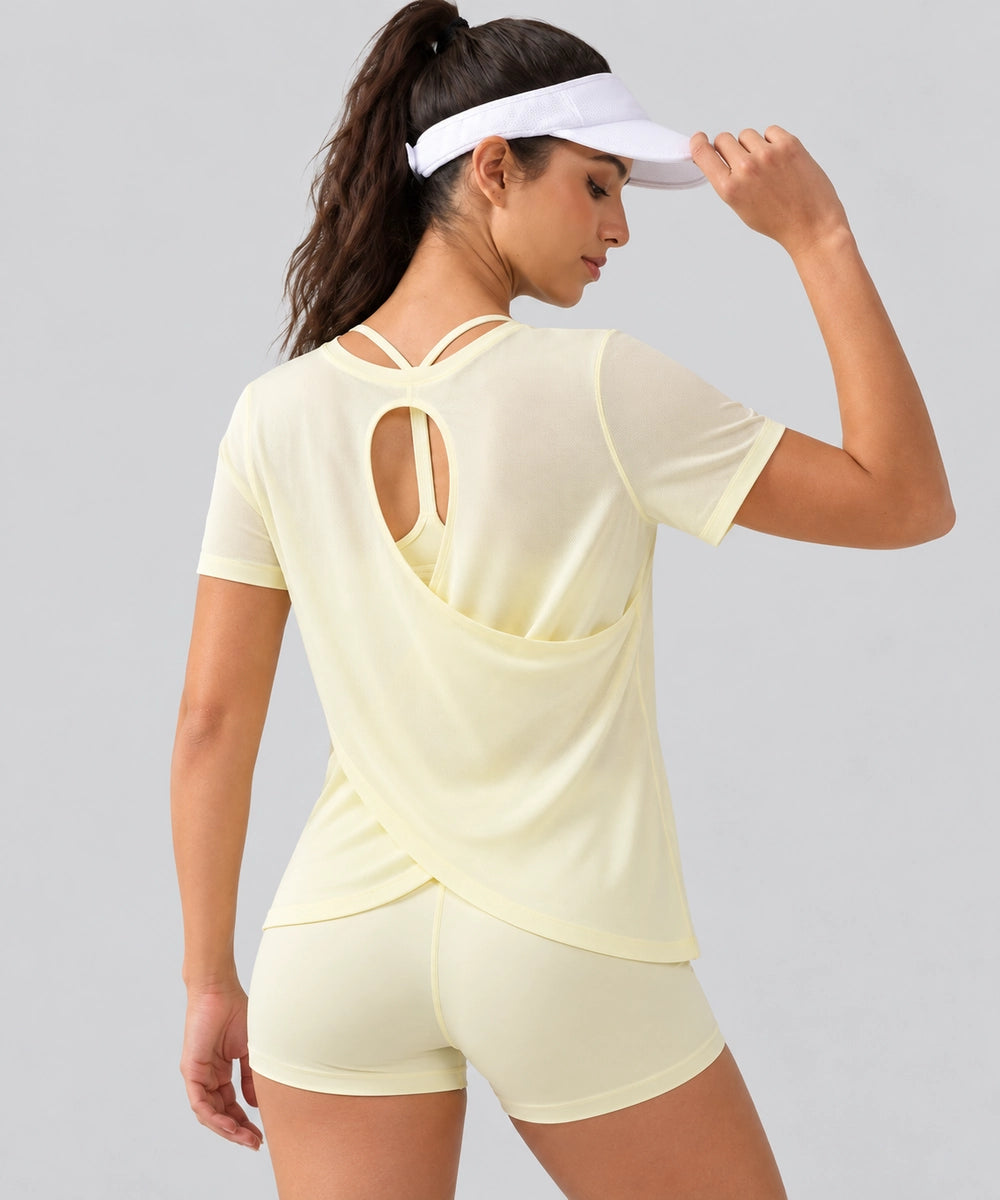 Avensai AeroChill Open-Back Workout Tee - Dancing Yellow
