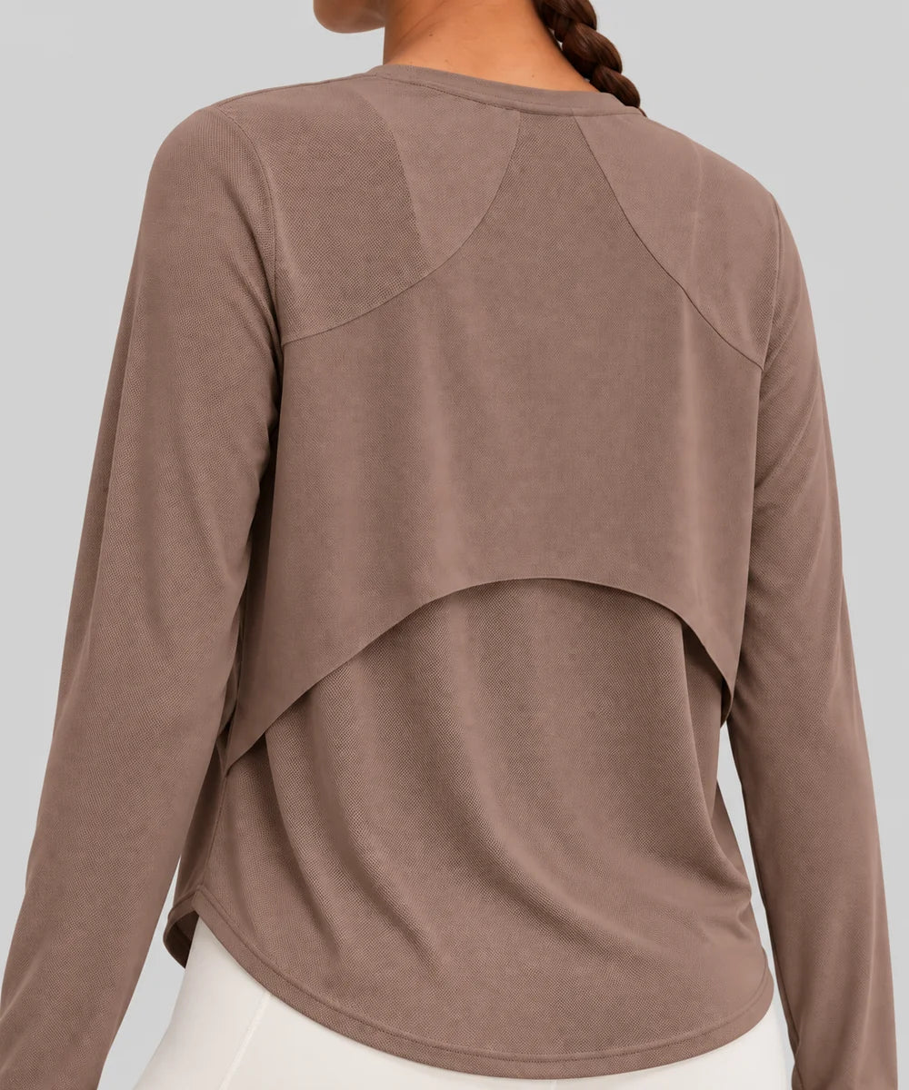 Avensai AeroChill Mesh-Back Long Sleeve Workout Top - Brown