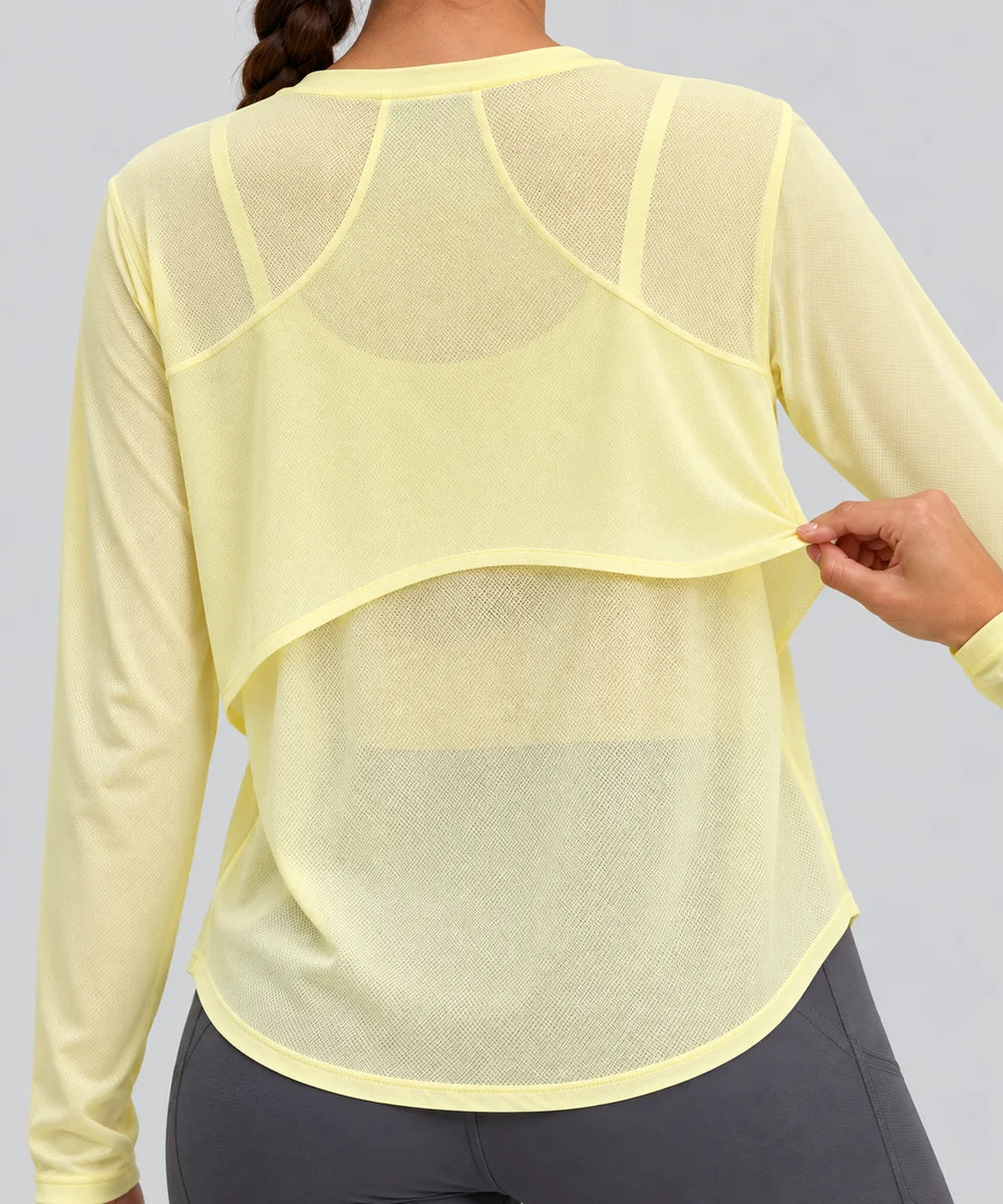 Avensai AeroChill Mesh-Back Long Sleeve Workout Top - Dancing Yellow