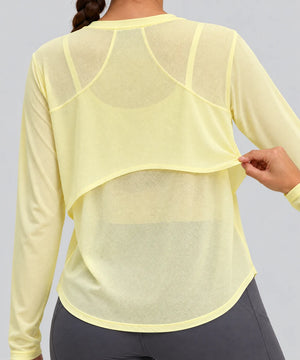 Avensai AeroChill Mesh-Back Long Sleeve Workout Top - Dancing Yellow