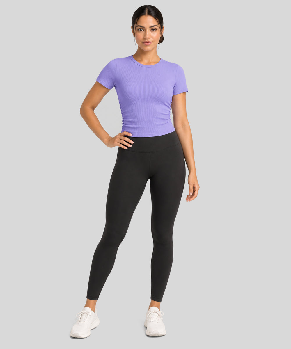 Avensai SculptRib Ruched Crop Workout Top - Lavender Purple