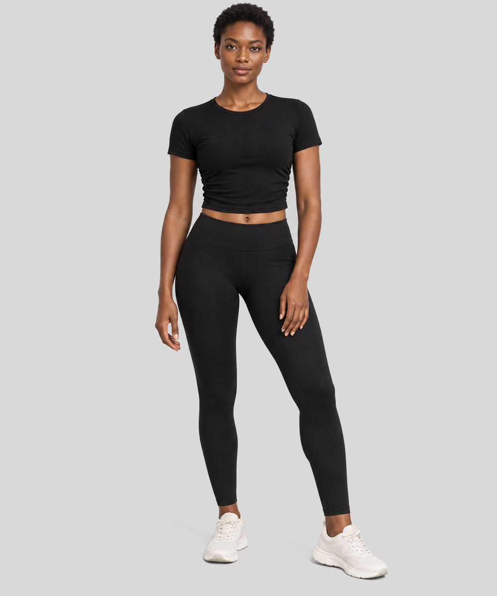 Avensai SculptRib Ruched Crop Workout Top - Black