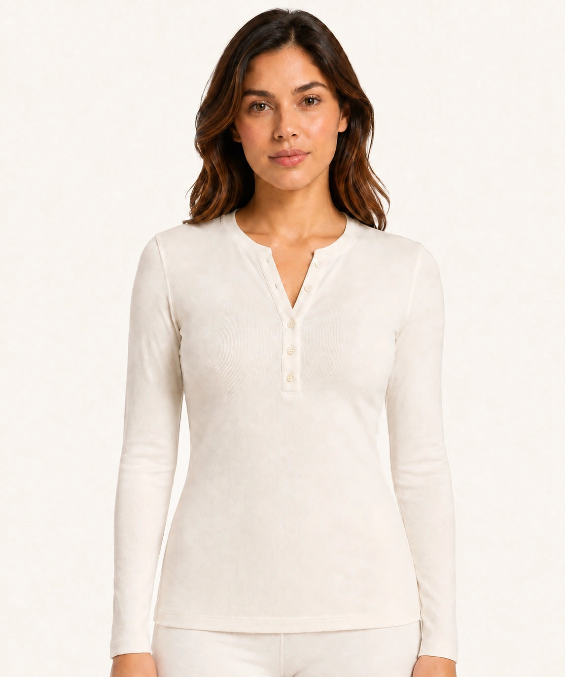 Avensai ModalSoft Ribbed Henley Long Sleeve Top